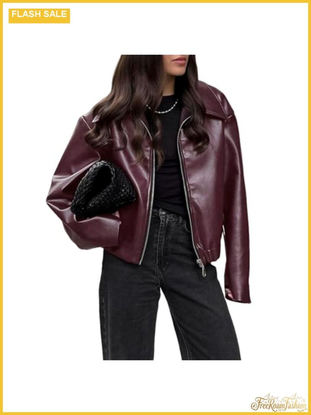 Oversized Faux Leather Moto Jacket Long Sleeve Zip Bomber